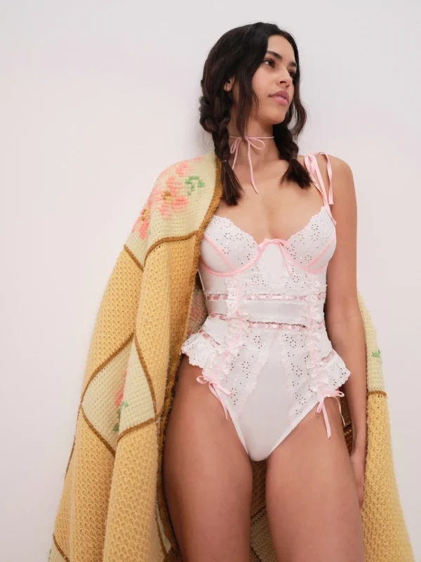 Sale For Love & Lemons Swirl Eyelet Bodysuit White
