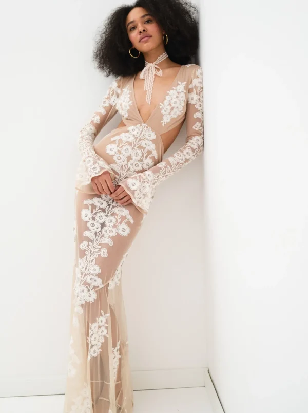 Clearance For Love & Lemons Temecula Cut Out Maxi Dress Ivory