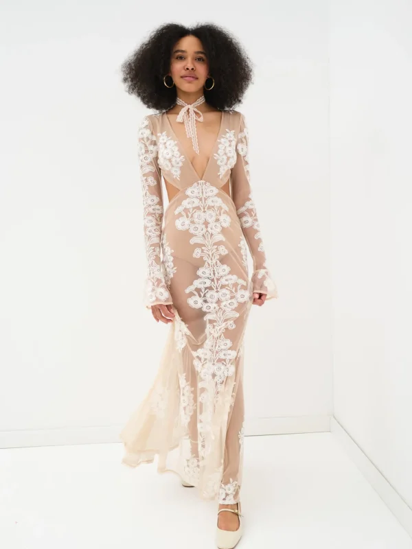 Clearance For Love & Lemons Temecula Cut Out Maxi Dress Ivory