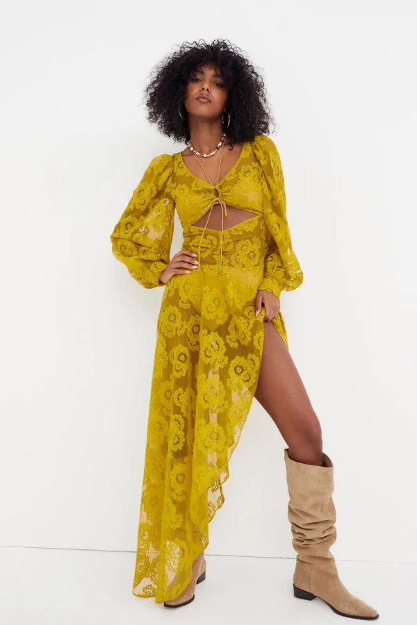Cheap For Love & Lemons Tiana Midi Dress Yellow