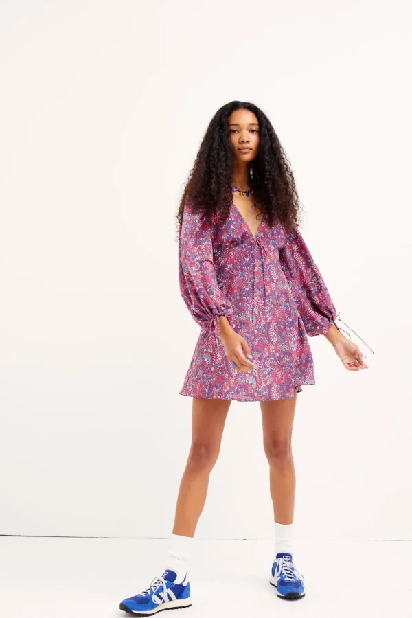 Best Sale For Love & Lemons Tonya Long Sleeve Mini Dress Purple