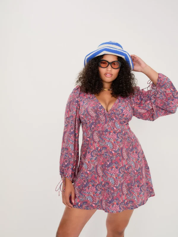 Best Sale For Love & Lemons Tonya Long Sleeve Mini Dress Purple