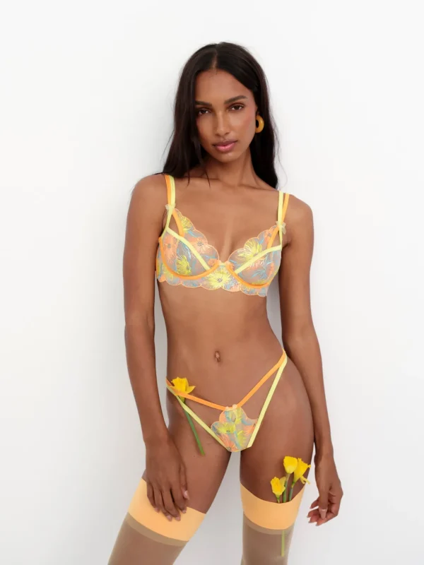 Store For Love & Lemons Waterlily Embroidery Underwire Bra Orange