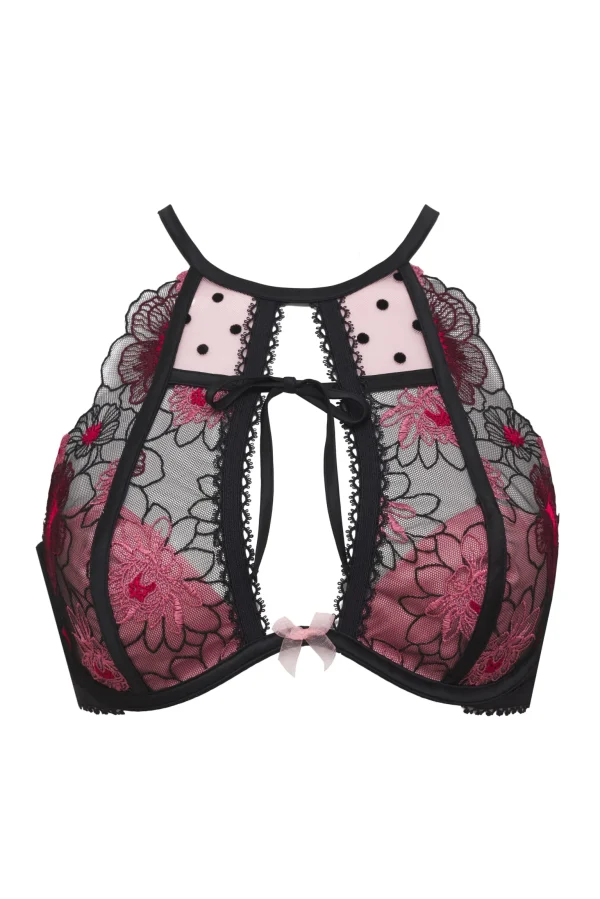 Cheap For Love & Lemons Zinnia Embroidered High Neck Bra Black
