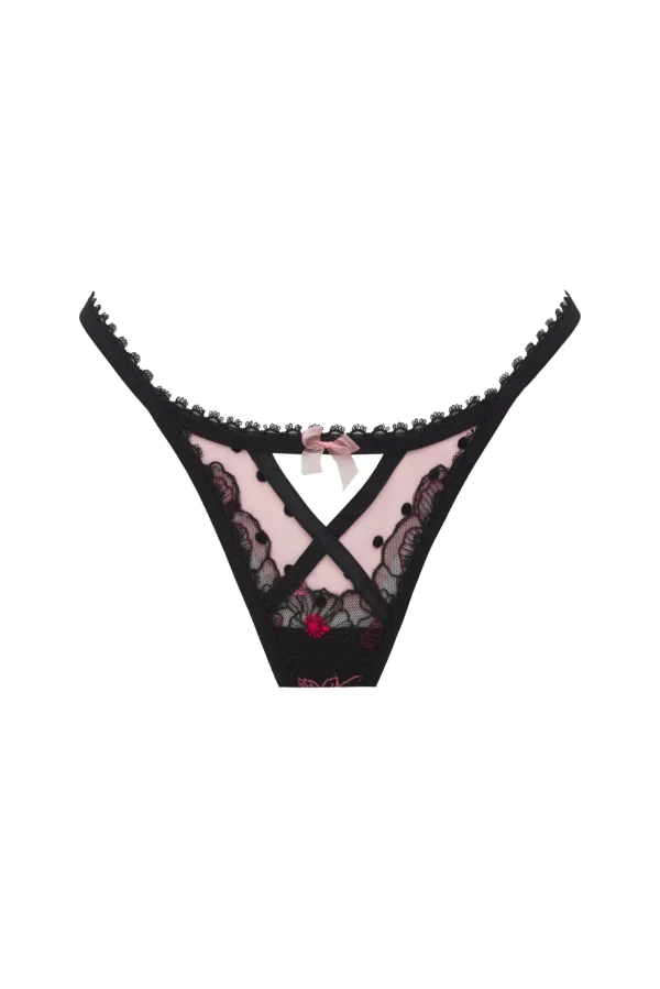 Clearance For Love & Lemons Zinnia Embroidered Thong Panty Black